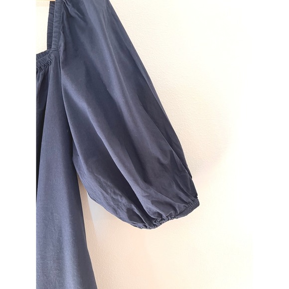 Madewell Puff Sleeve Tie Back Mini Dress Navy NS986 Cotton Viscose Size 10 - Picture 4 of 6